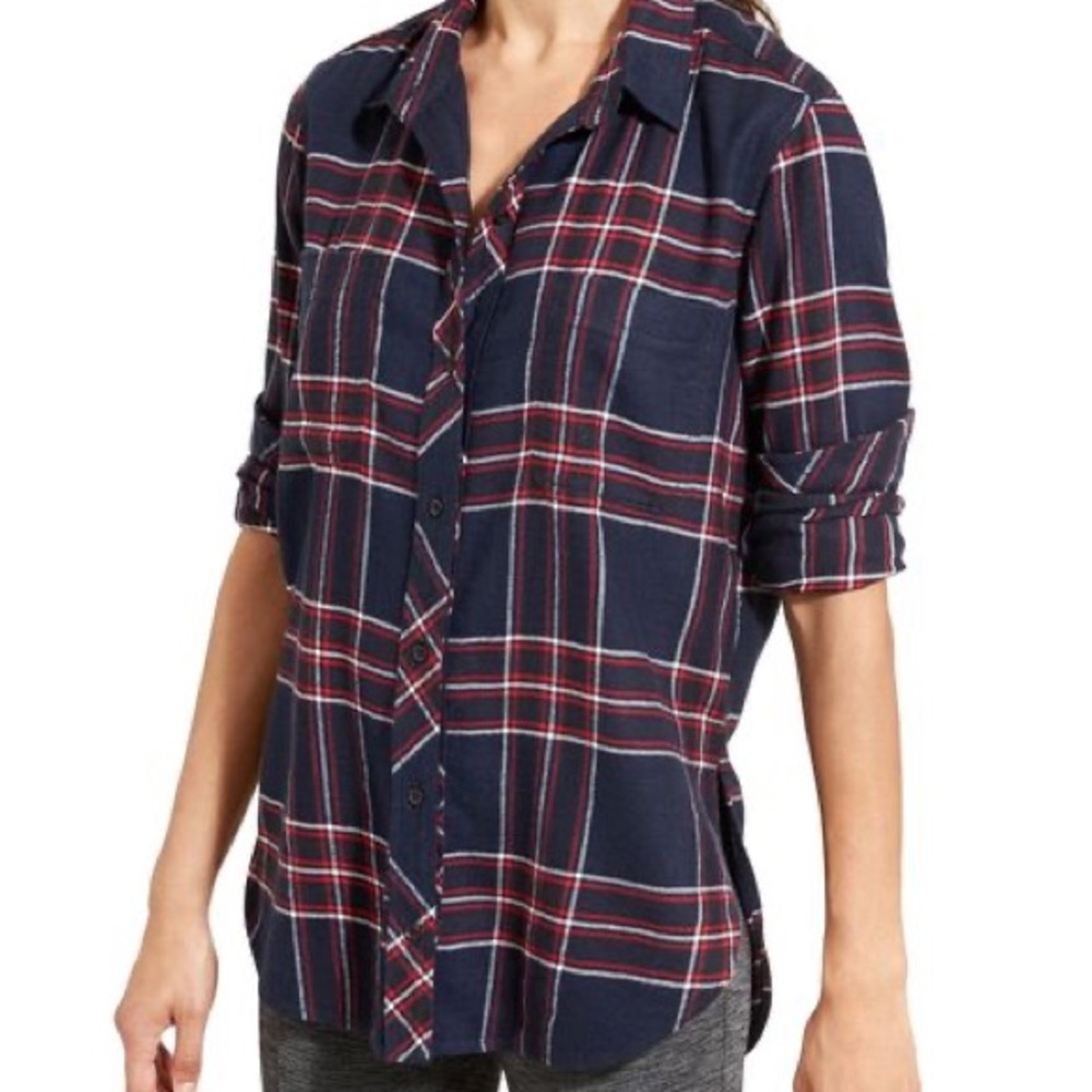 Athleta Lumberjill flannel Shirt XS Navy Red White